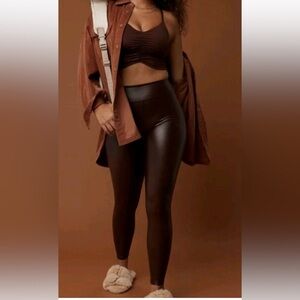 Brown Aerie Faux Leather Leggings